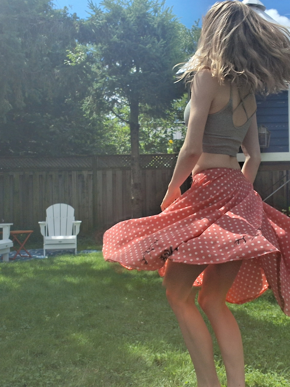 Polka Dot Coral Swing Skirt
